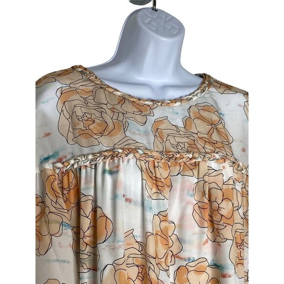 DYVNA Woman’s Floral Silk Dress Peach Orange White Pastel‎ Watercolor Shift SZ 4 - Picture 5 of 8